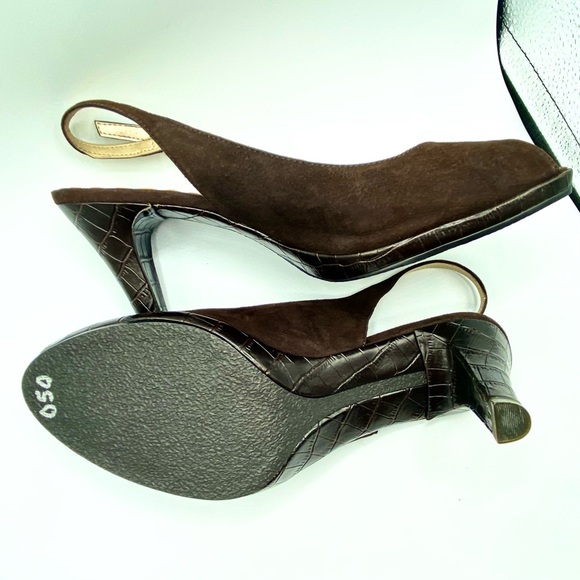 Liz Claiborne Dark Brown Slingback Croc-Embossed Heels and open toe US 9M - Picture 14 of 15